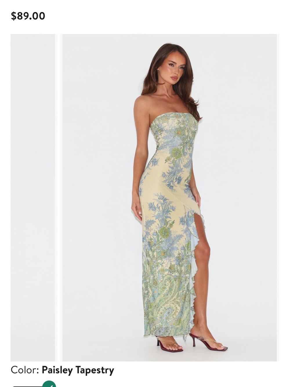 Tiger Mist Cream Strapless Floral Mesh Maxi Dress with Blue & Green Print - Picture 5 of 5